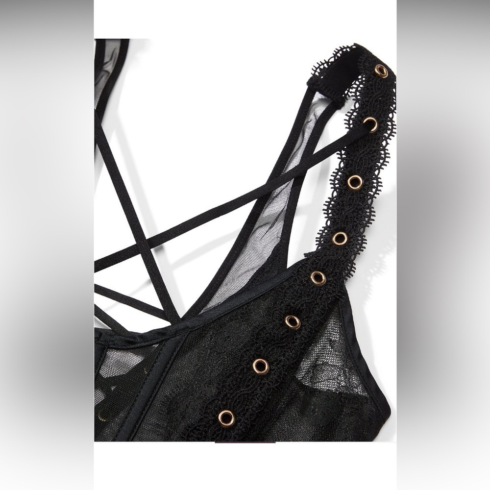 Victoria’s Secret Corset Top S Black Lace Grommet Strappy Festival NWT - Picture 5 of 7